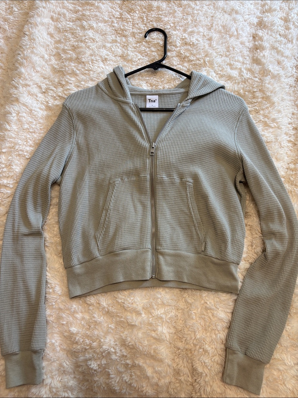 TNA Olive Waffle-Knit Full-Zip Hoodie
